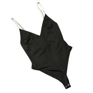 Forever 21 Black Bodysuit With Silver Rhinestone Straps
